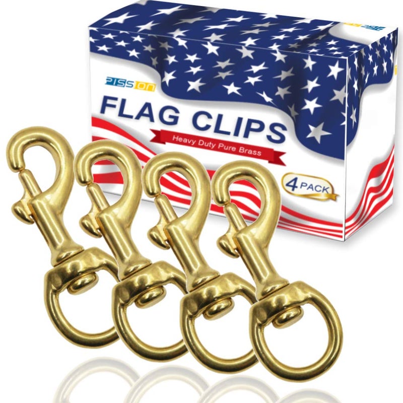 PISSION Flag Clips 4 Pack Heavy Duty Brass Swivel Snaps Hook for Rope, Flag Pole Hardware to Attach with Rope, Dog Chain, Leather Craft - Image 1